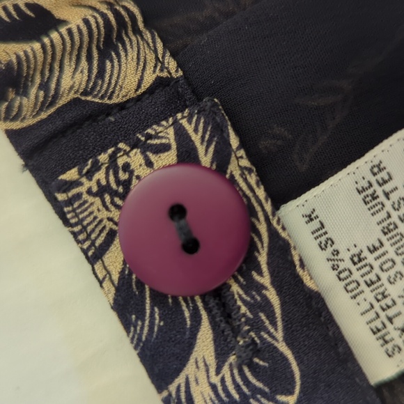 Talbots Pure Silk Floral A-Line Lined Maxi Skirt 8 Navy Blue Cream - Picture 5 of 15